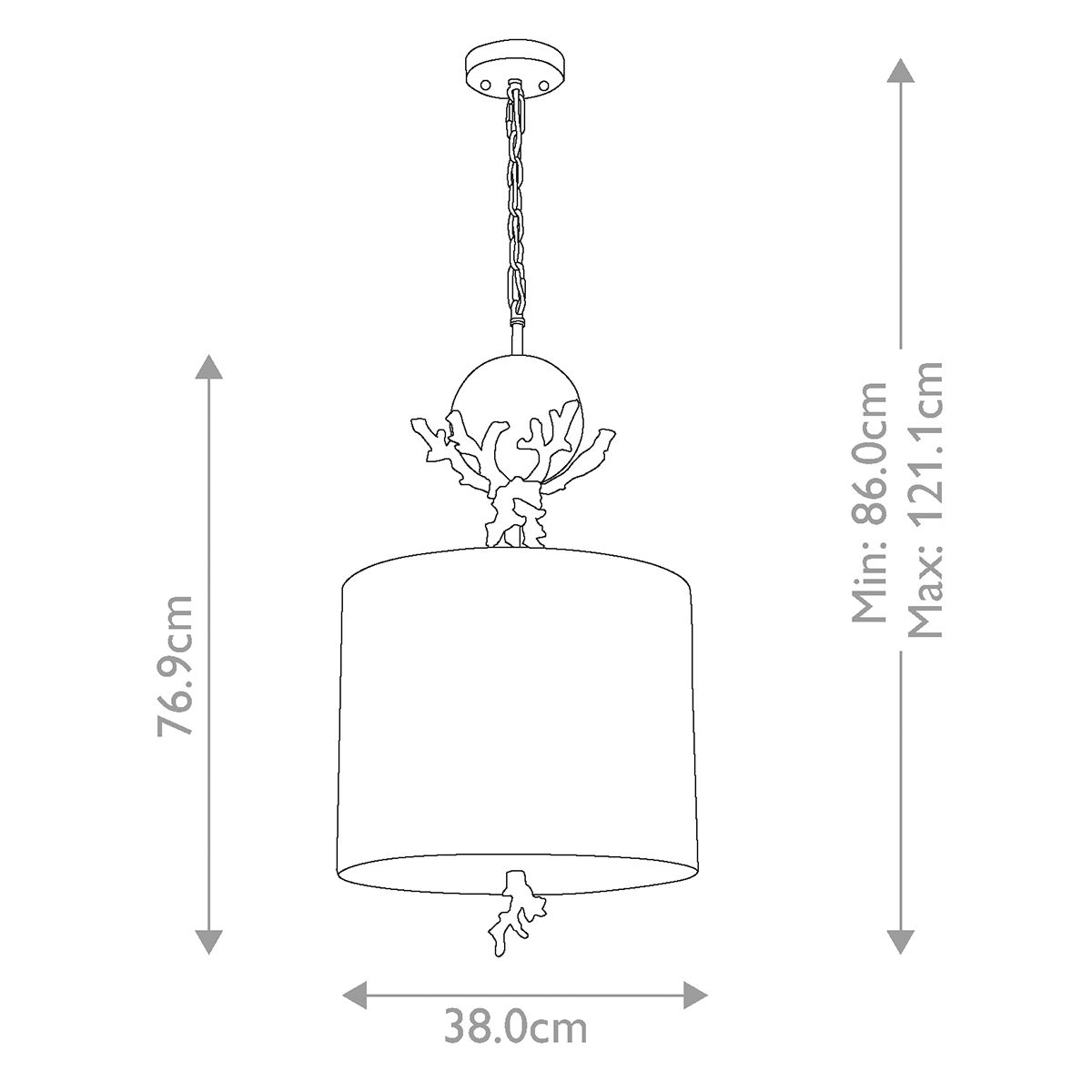 Hängelampe „Trellis“ mit 1 Lampe, Kittpatina und Blattsilber