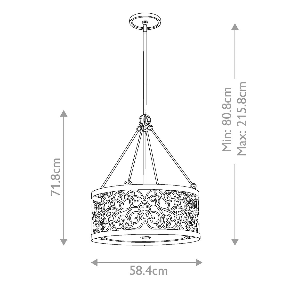 Arabesque Kronleuchter mit 4 Lichtern, Blattsilber-Patina