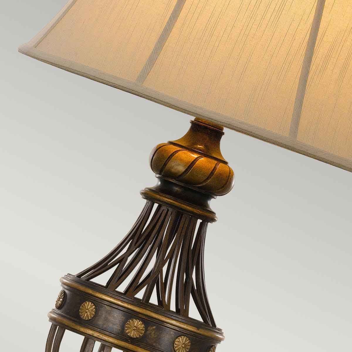 Tischlampe Augustine mit 1 Lampe, Antikbraun mit elfenbeinfarbenem Schirm