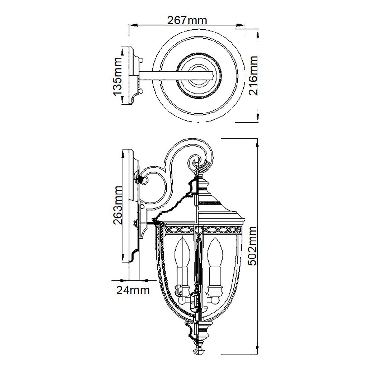 English Bridle 3-flammige mittelgroße Wandlaterne - Schwarz