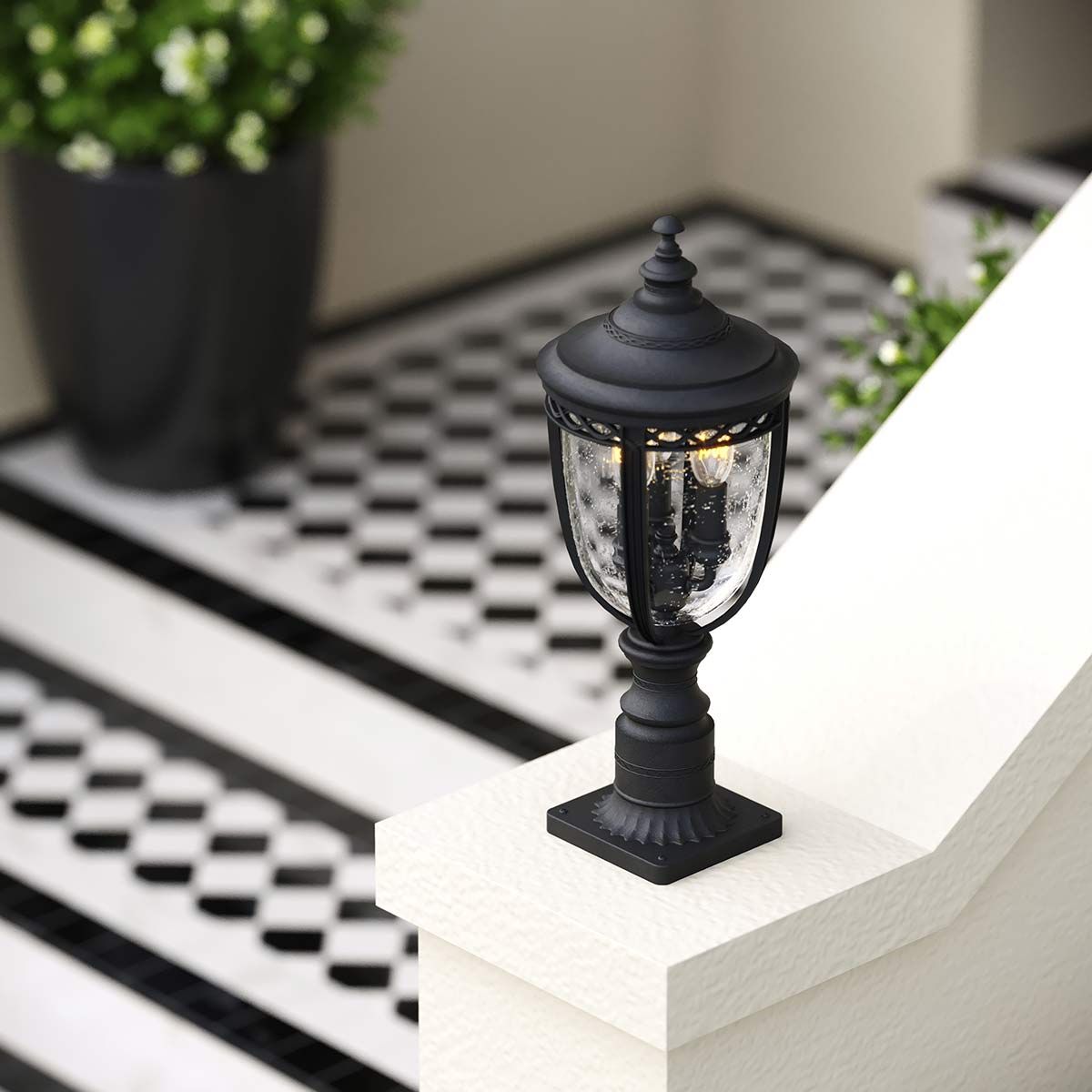 English Bridle 3 Light Medium Pedestal - Schwarz