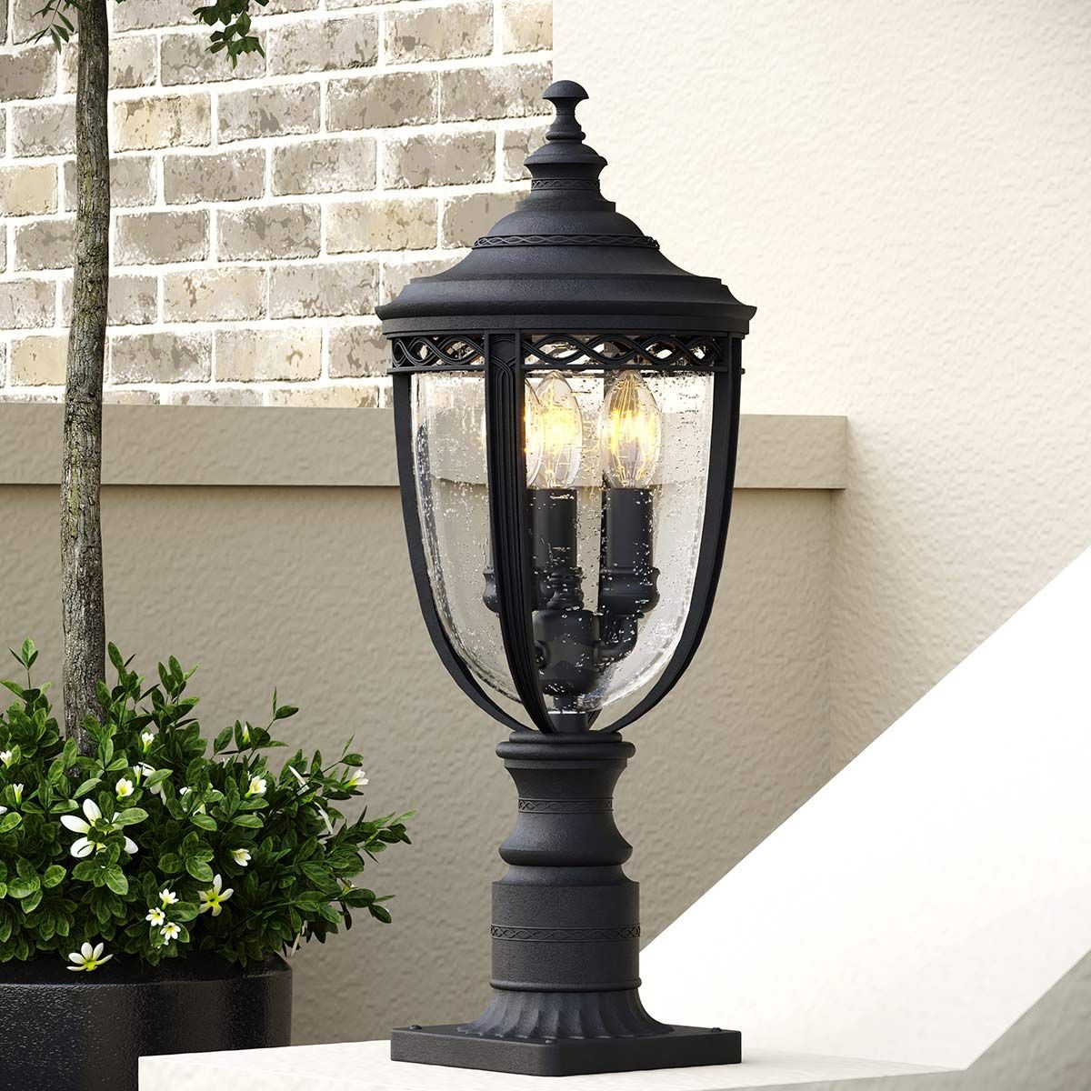 English Bridle 3 Light Medium Pedestal - Schwarz