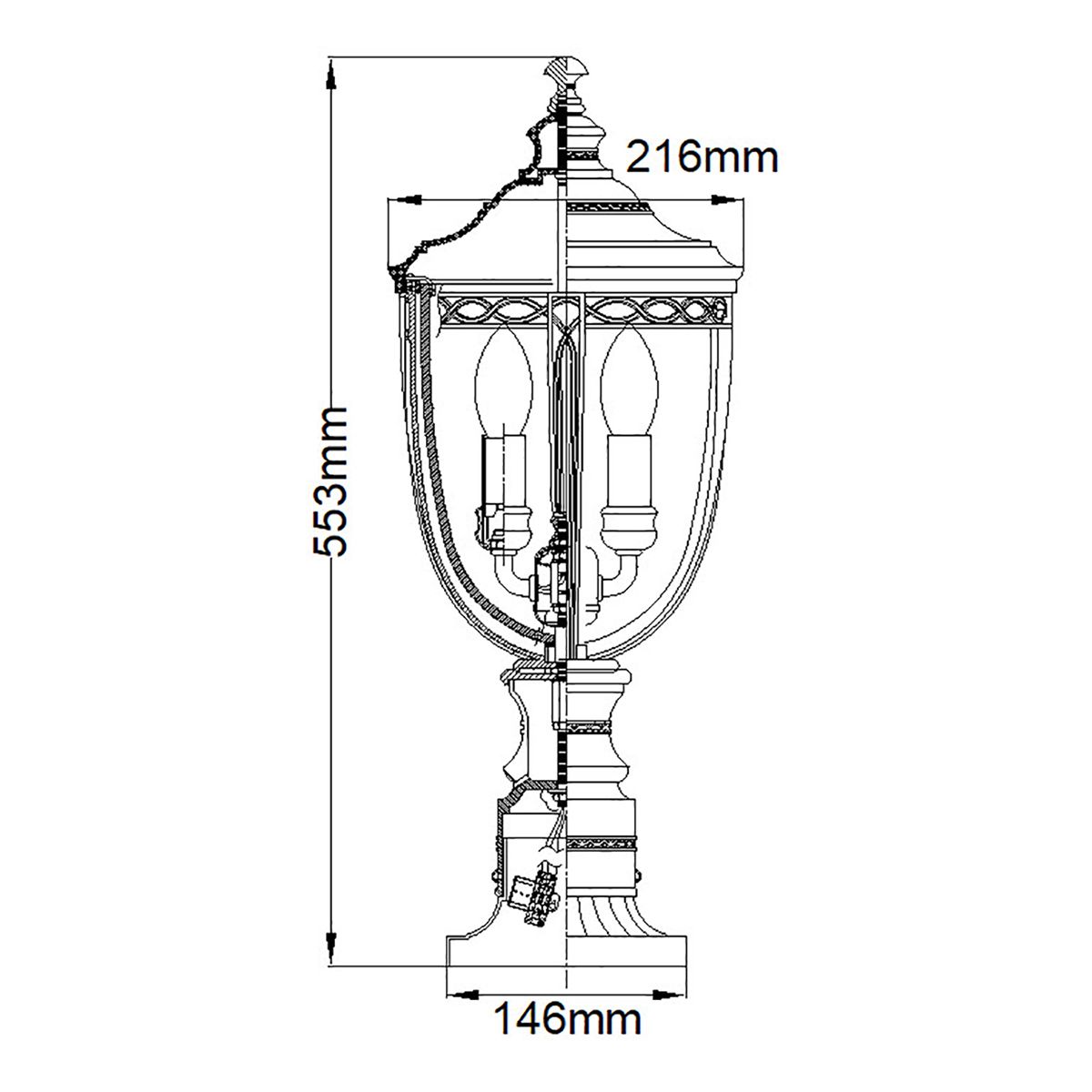 English Bridle 3 Light Medium Pedestal - Schwarz