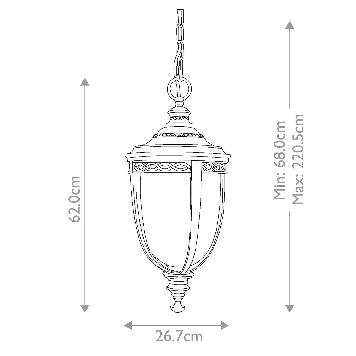 English Bridle 3-flammige große Kettenlaterne - Britische Bronze