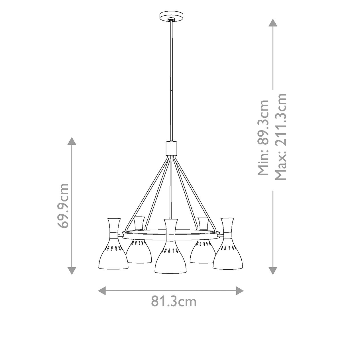 Kronleuchter Joan mit 5 Lichtern - Mattweiß / Brüniertes Messing