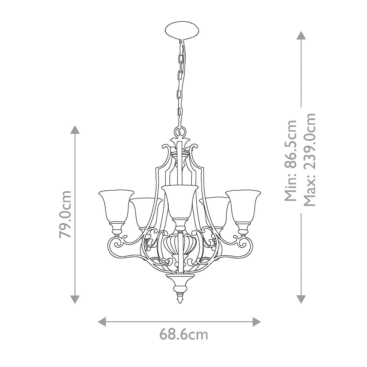 Kelham Hall Kronleuchter mit 5 Lichtern, Firenze Gold/Britische Bronze