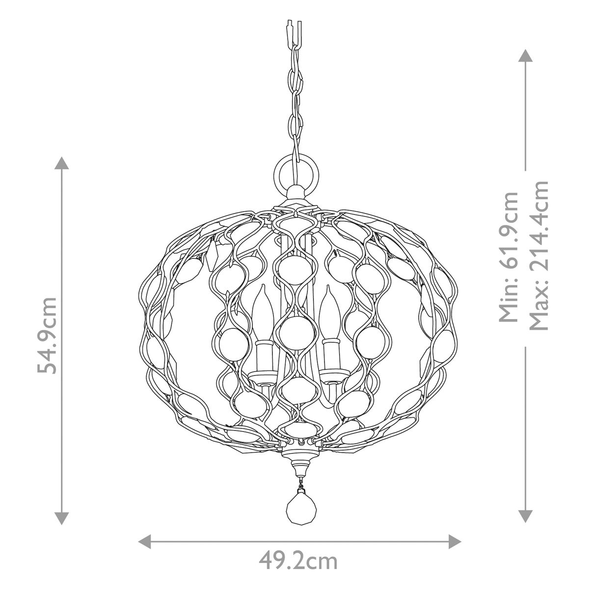 Kronleuchter Leila mit 3 Lichtern, brüniertes Silber