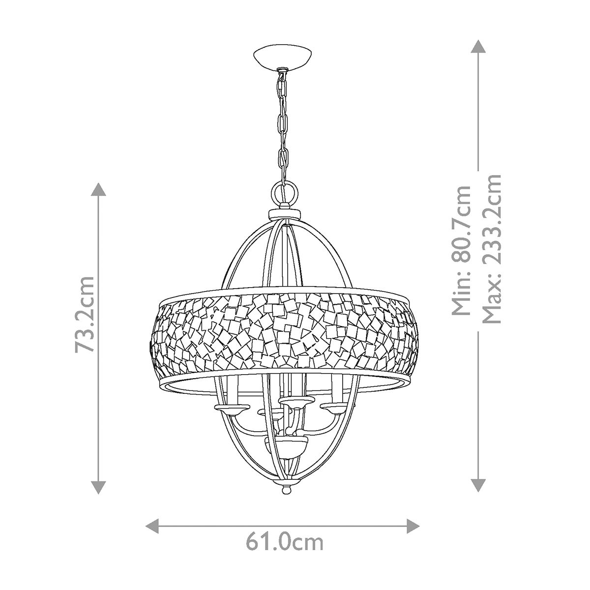 Großer Kronleuchter Zara, 4 Lichter, gebürsteter Stahl