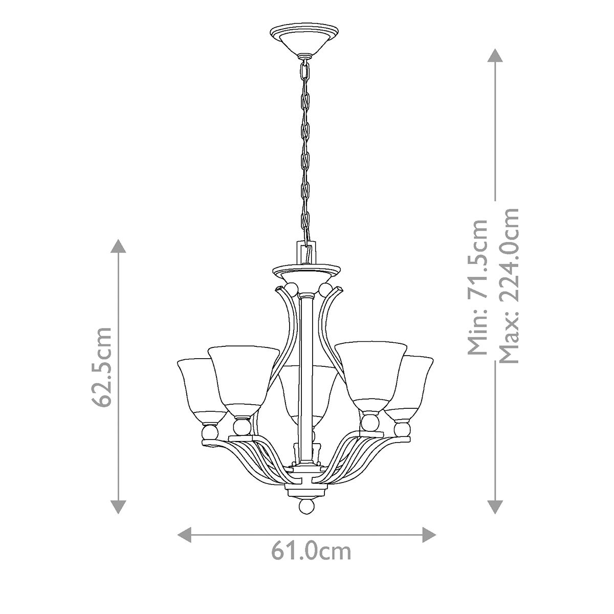 Bolla Kronleuchter mit 5 Lichtern, gebürstetes Nickel