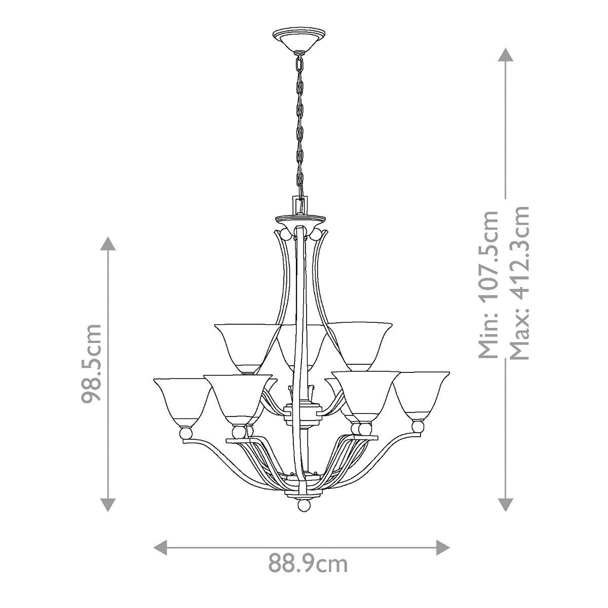 Bolla Kronleuchter mit 9 Lichtern, gebürstetes Nickel