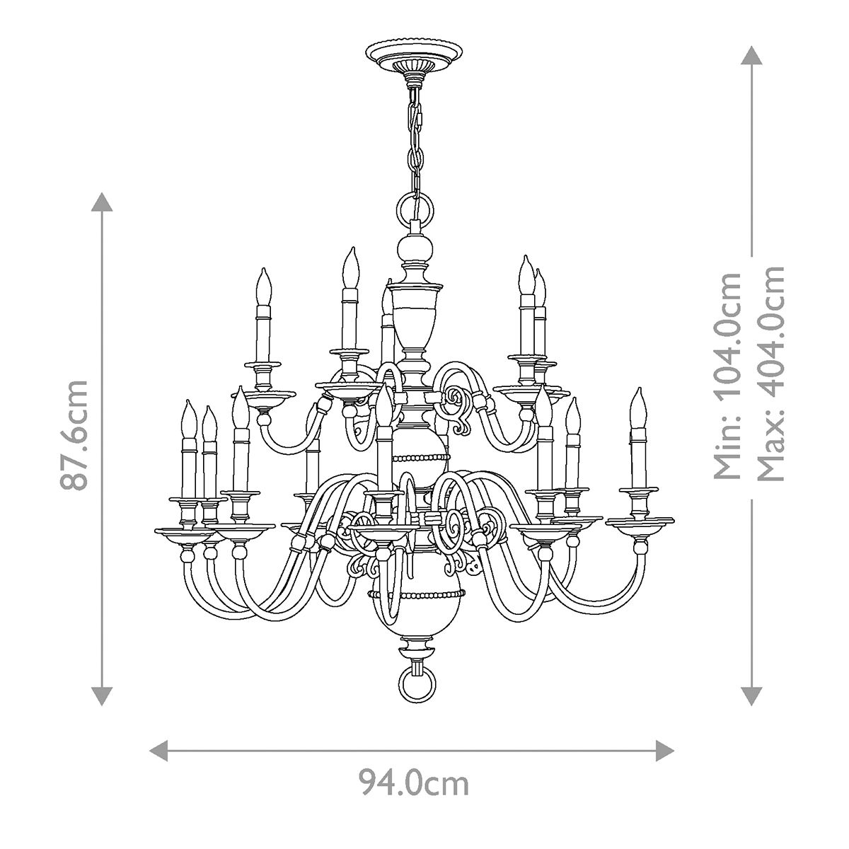 Kronleuchter „Cambridge“ mit 15 Lichtern, brüniertes Messing