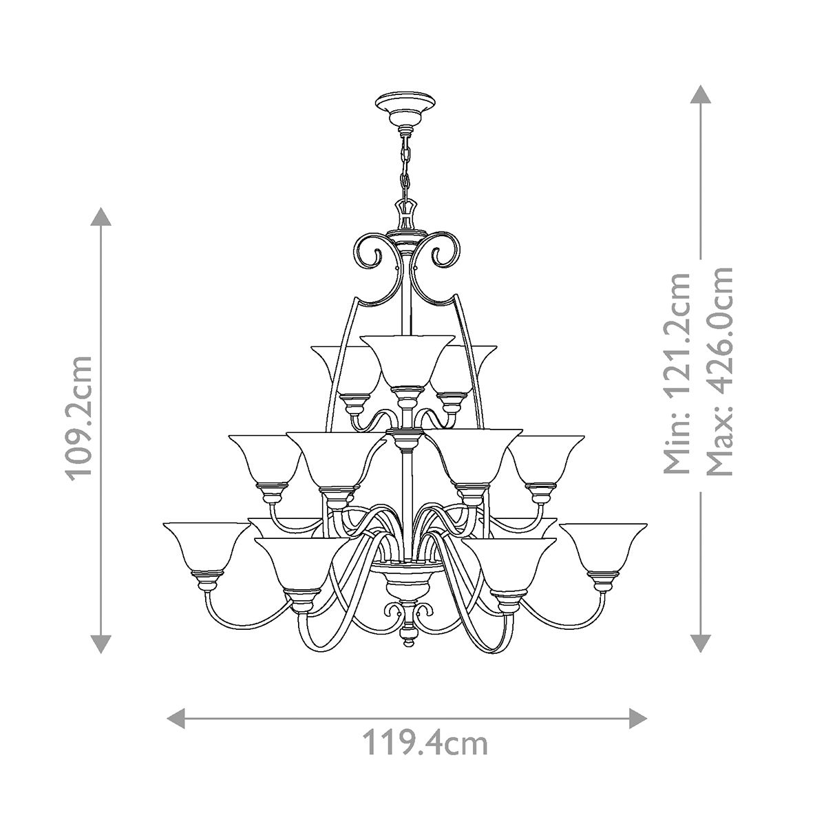 Kronleuchter „Cello“ mit 15 Lichtern, Antikbronze