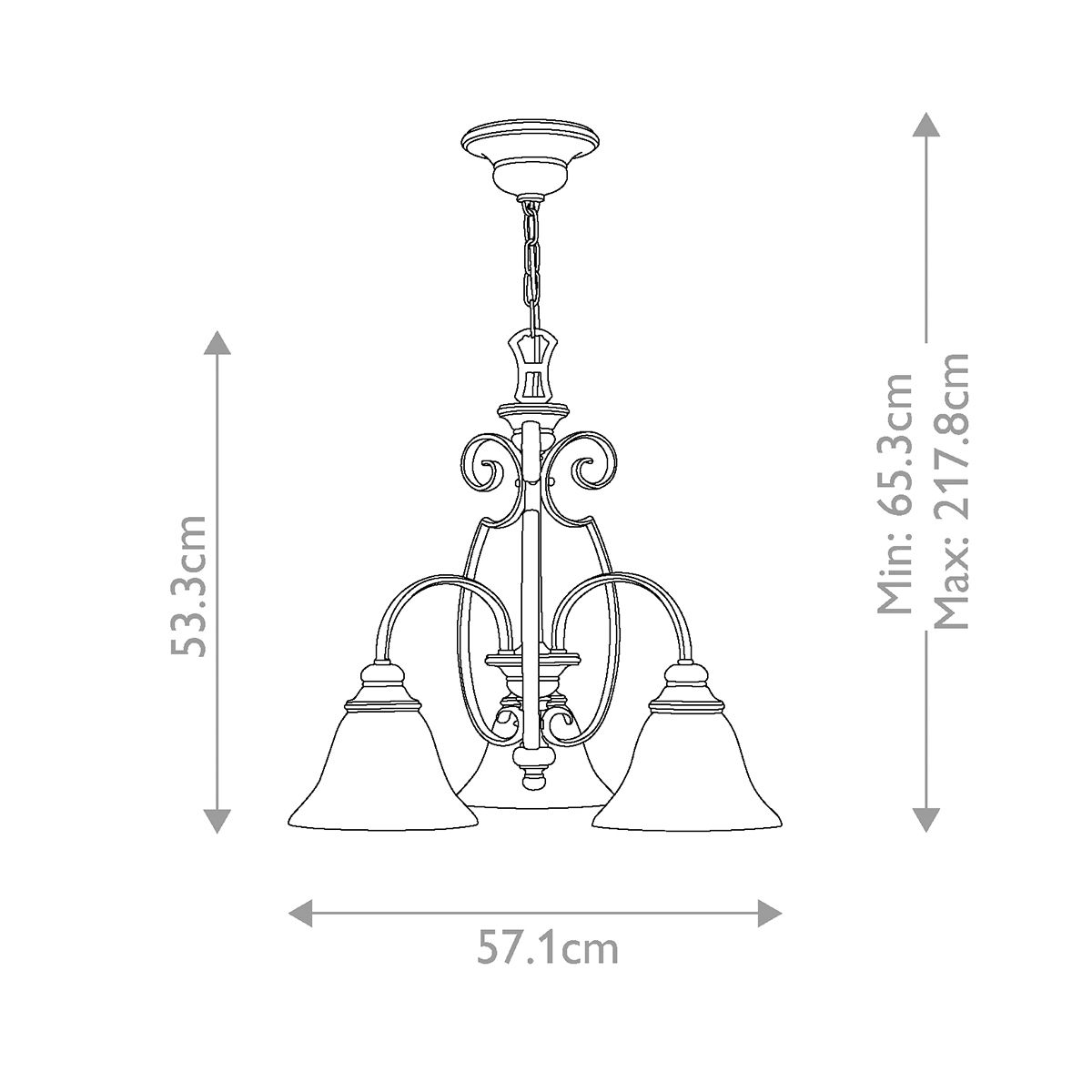 Kronleuchter Cello mit 3 Lichtern, Antikbronze