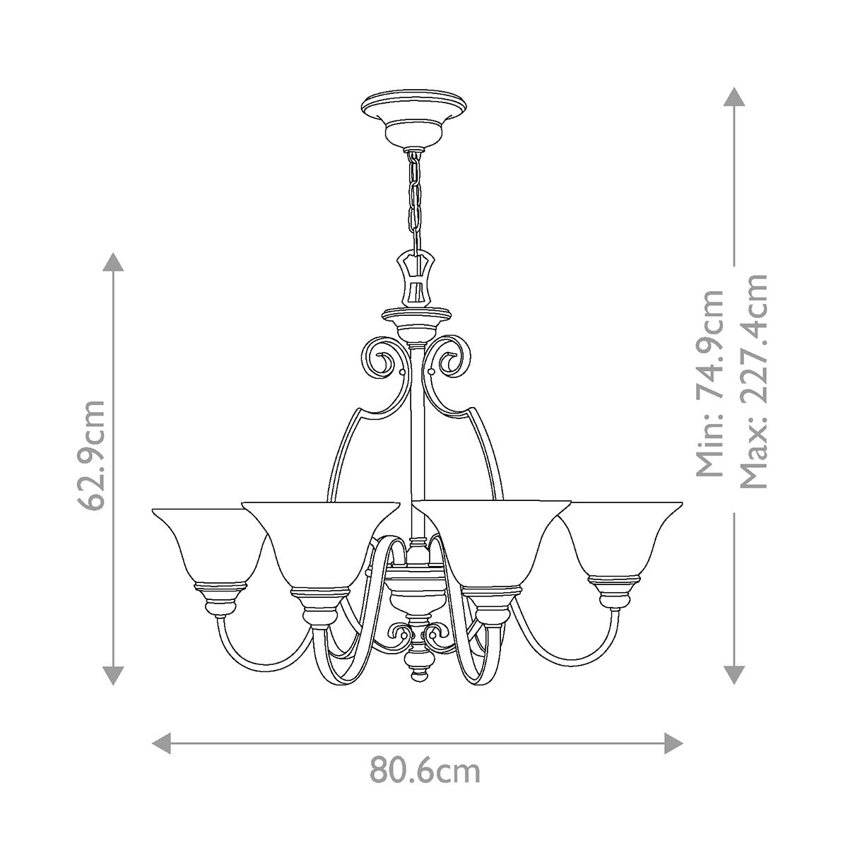 Kronleuchter Cello mit 6 Lichtern, Antikbronze