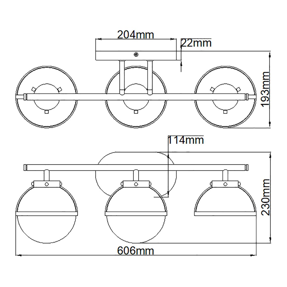 Hollis 3-flammige Wandleuchte - Schwarz, Stahl, Opalglas