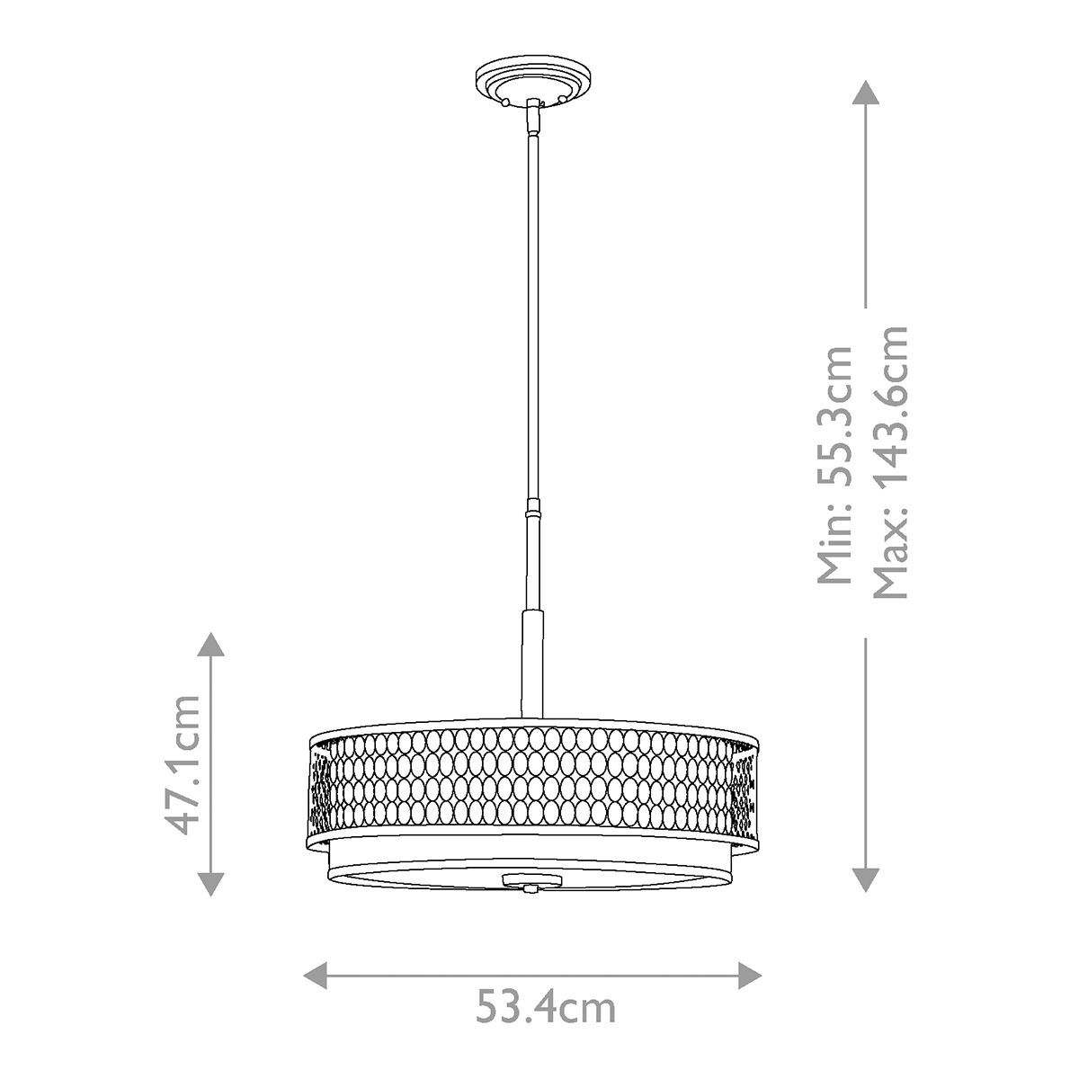 Jules 3-flammige Pendelleuchte / Halbeinbauleuchte - Gebürstetes Nickel