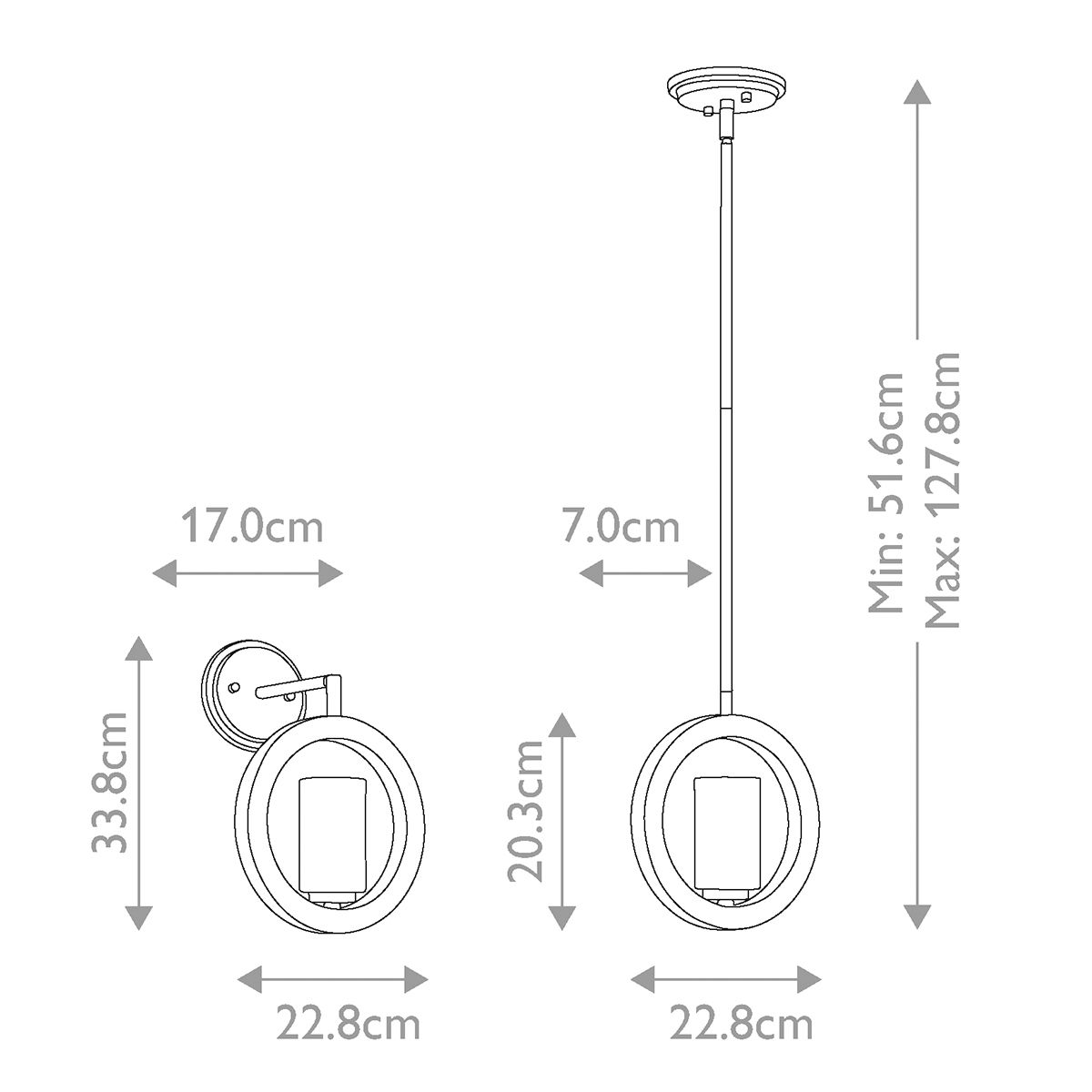 Grand Bank 1-flammige Wandleuchte/ Mini-Pendelleuchte/ Halbbündige Lampe - Antikgrau im Used-Look