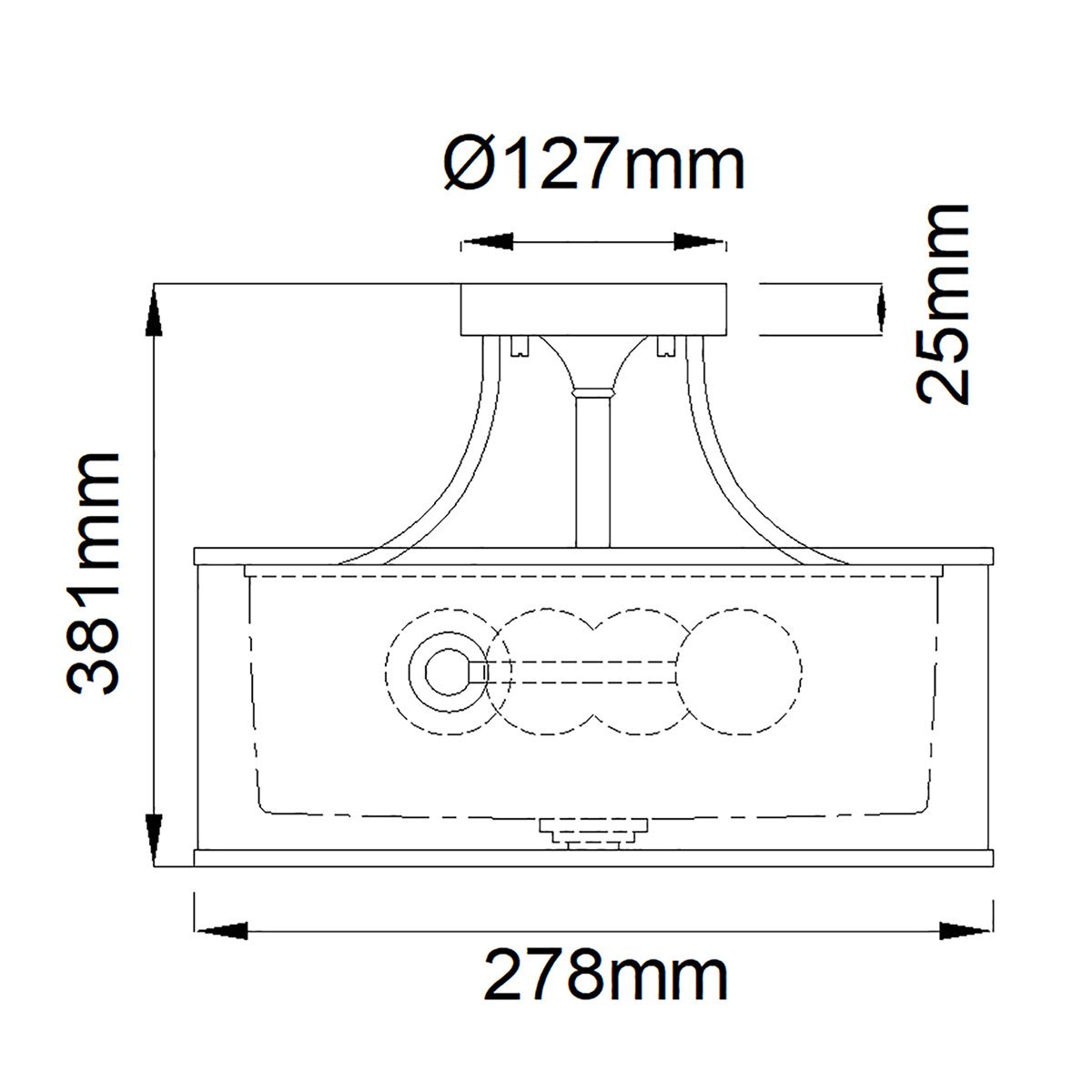 Lacey 3-flammige kleine Deckenleuchte mit Halbeinbau - Mission Bronze