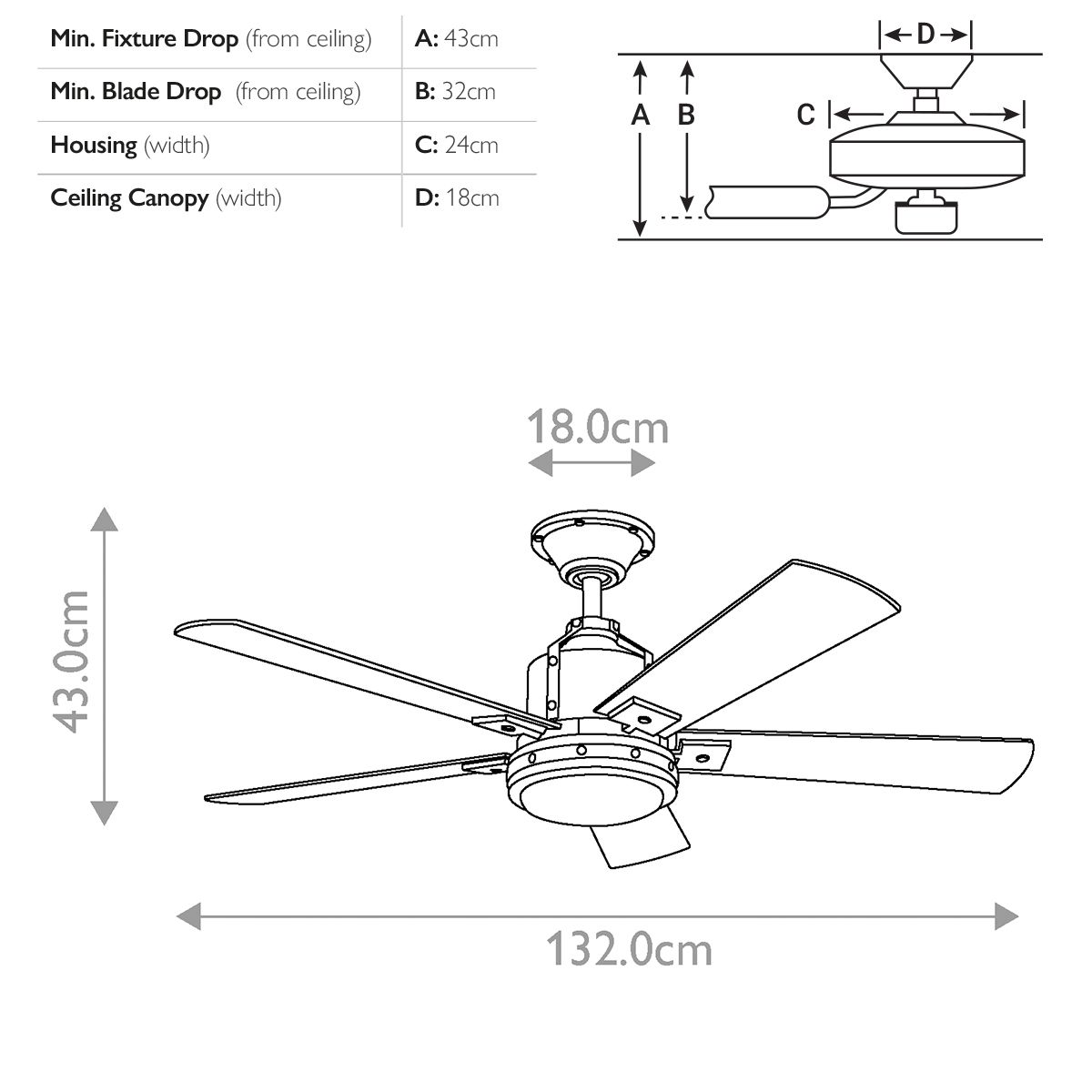 Deckenventilator-Abhängestangen - 45 cm - Satinweiß lackiert