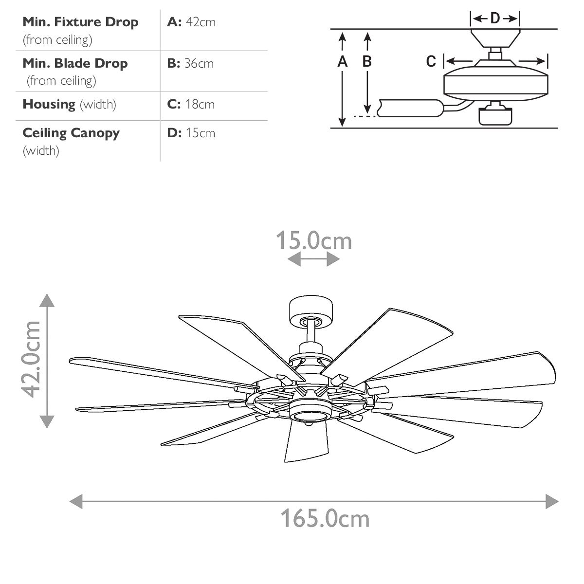 Gentry - 65 Zoll / 165 cm Ventilator - Verwittertes Zink