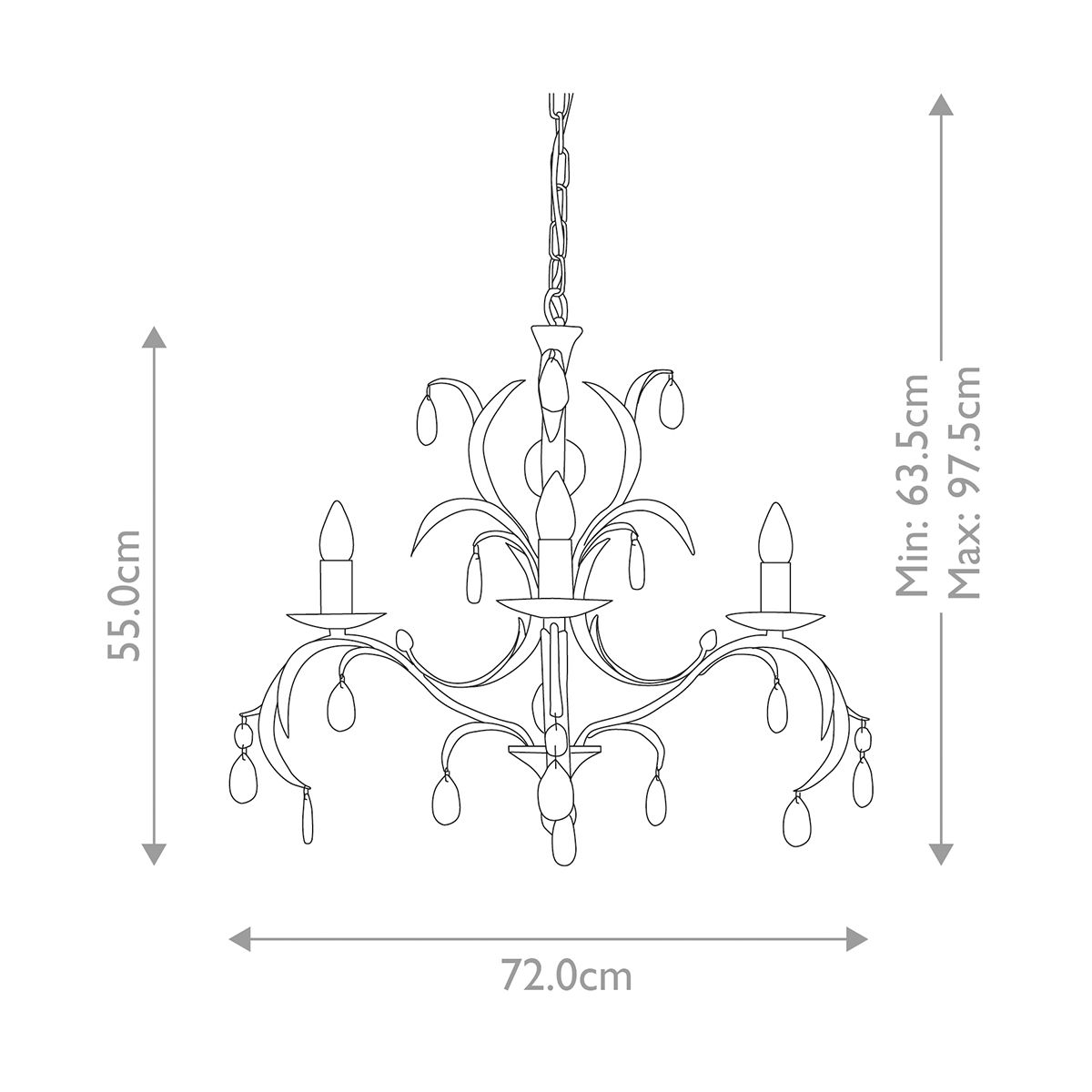 Kronleuchter Lily mit 3 Lichtern, Bronzepatina