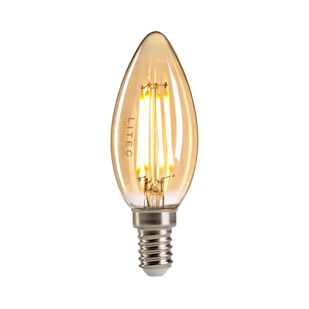 Bernsteinfarbene LED-E14-Kerzenlampe - Bernsteinfarbenes Glas