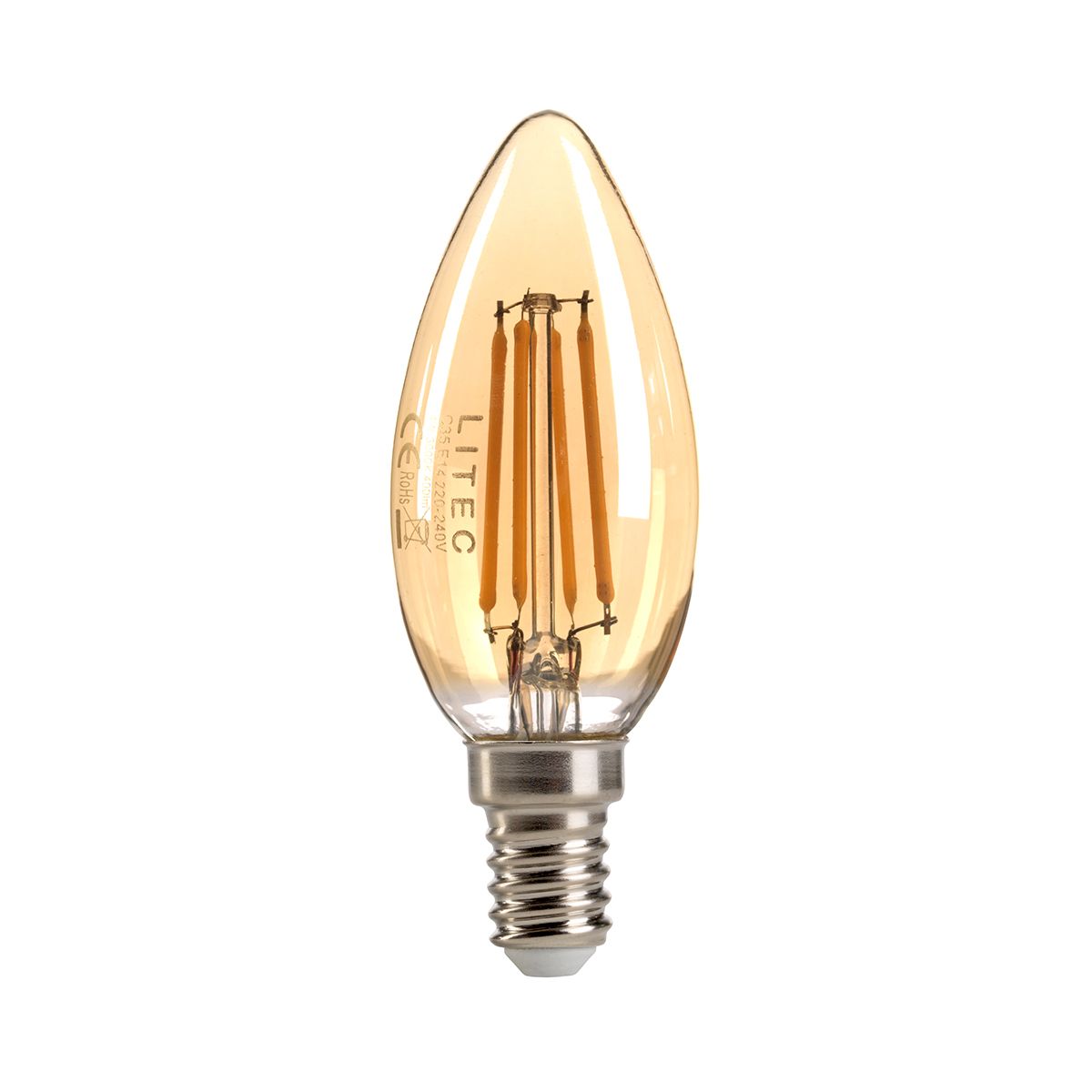 Bernsteinfarbene LED-E14-Kerzenlampe - Bernsteinfarbenes Glas