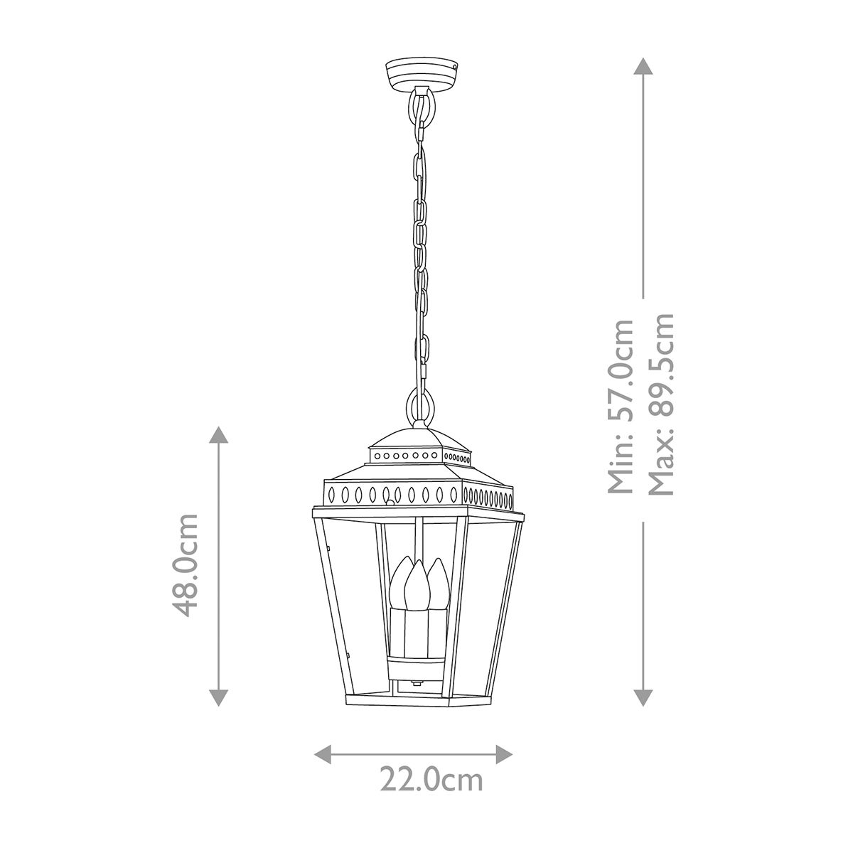 Mansion House Laterne mit Kettenbeleuchtung, 3 Lichter, poliertes Nickel