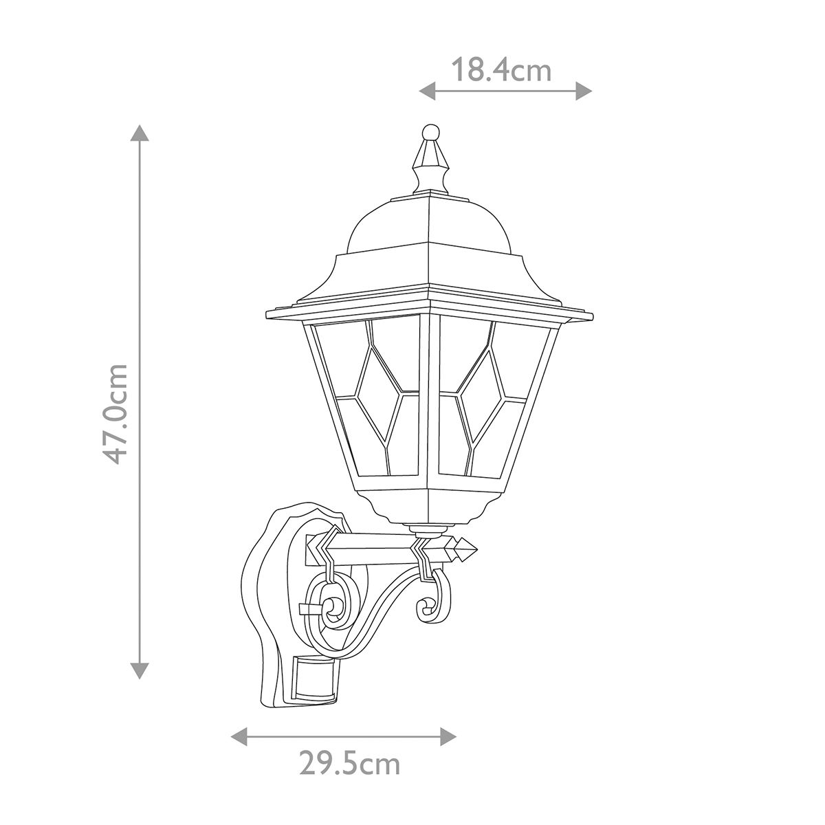 Norfolk 1-Licht-Wandlaterne mit PIR - Schwarz