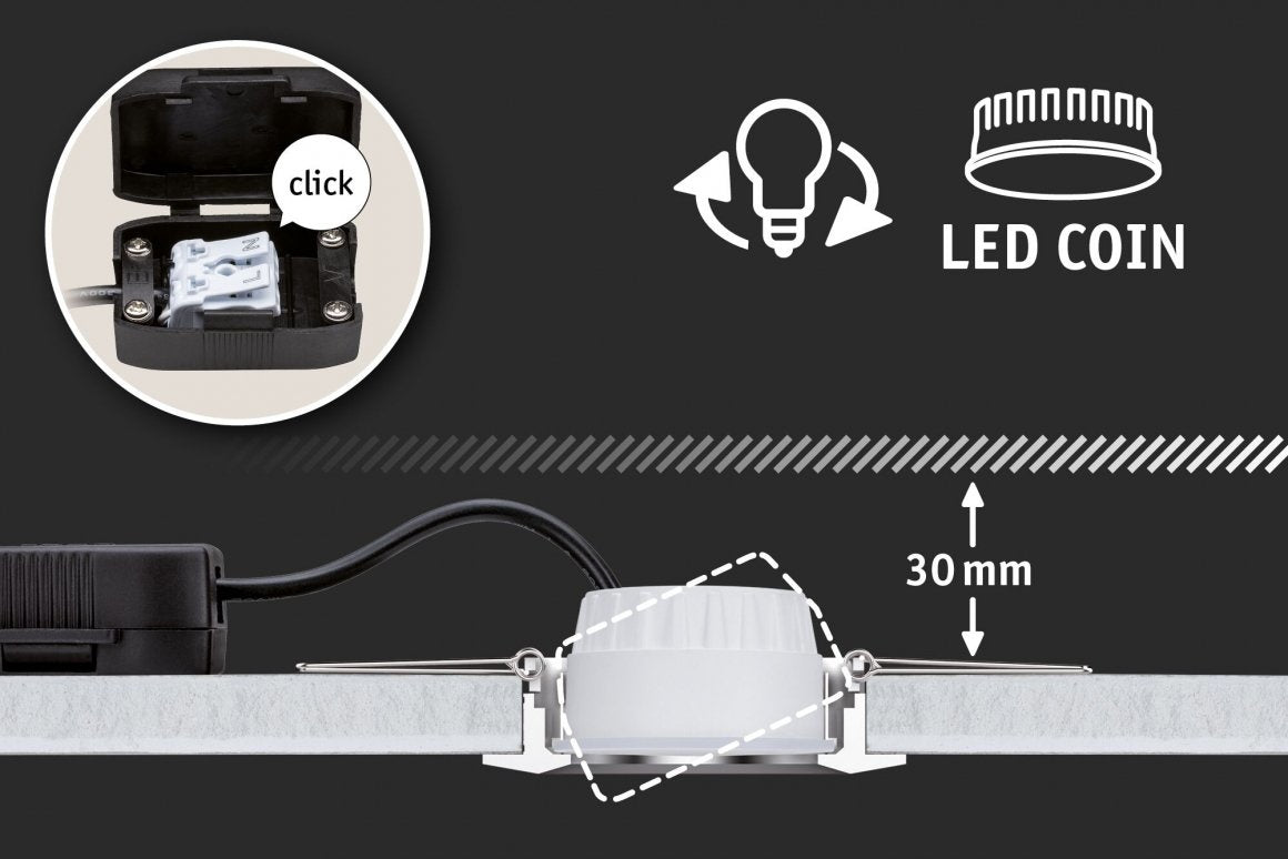  LED Einbauleuchte Nova Coin starr  IP44 rund 78mm Coin 6W 470lm 230V dimmbar 2700K Weiß matt