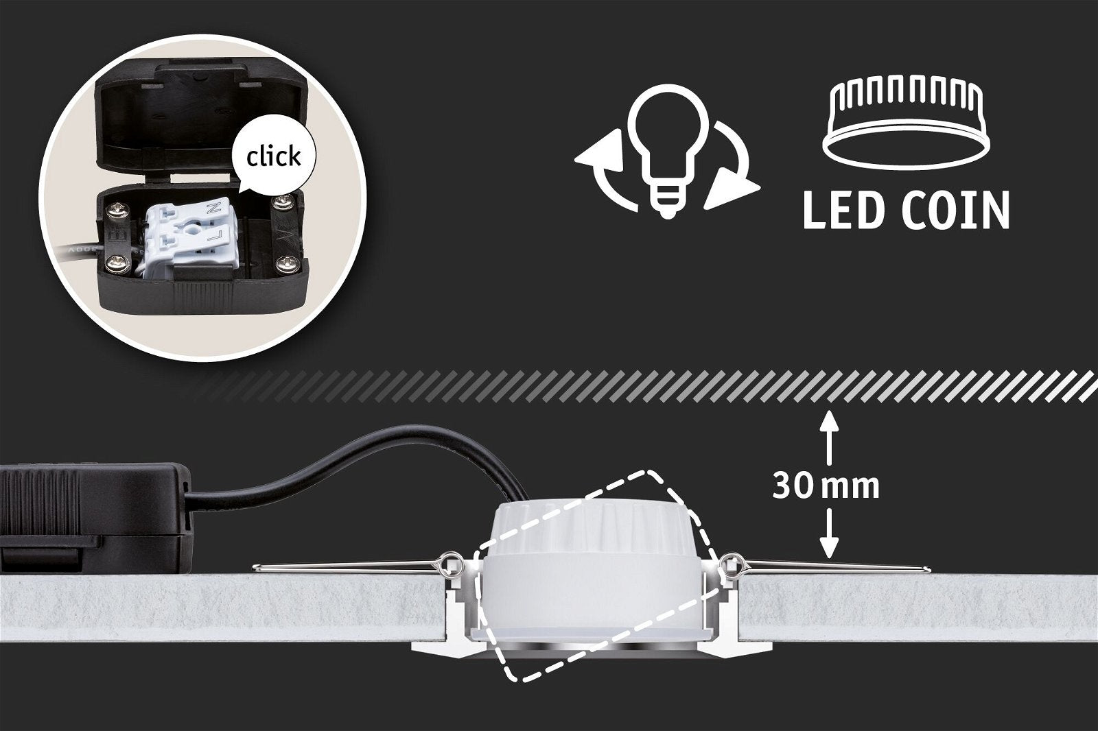  LED Modul Einbauleuchte Nova Coin  rund 50mm Coin 6W 470lm 230V 2700K Satin