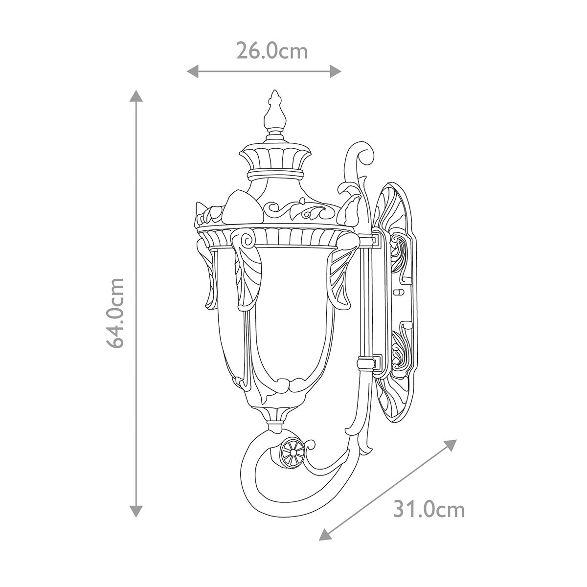 Große Wandlaterne Philadelphia mit 3 Lichtern, Altbronze